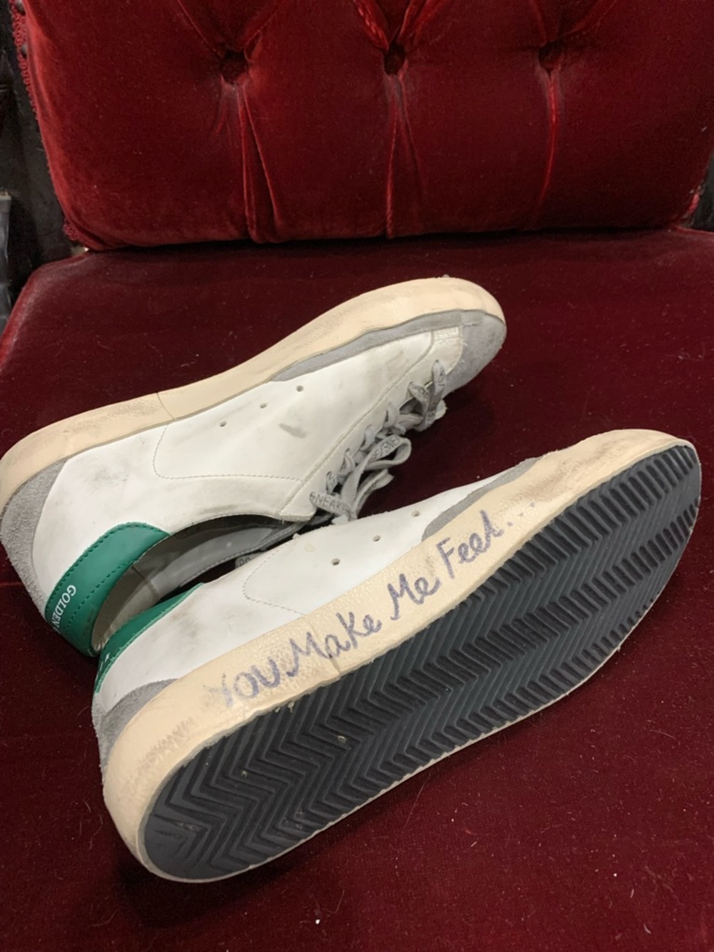 Golden Goose White Leather Sneakers with Green Heel and Silver Star Accent - Picture 8 of 12